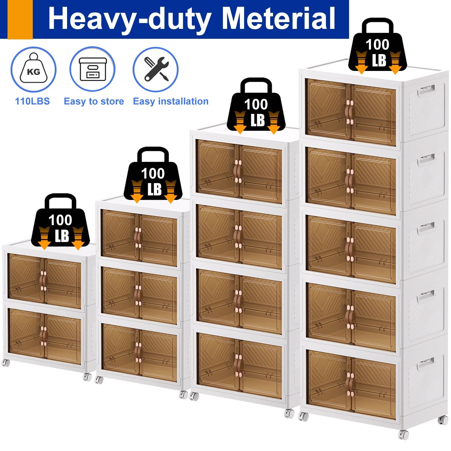 Collapsible Plastic Storage Bins Organizer with Lids, 2/3/4/5 Tier Foldable Storage Container with Door,Folding Storage Boxes for Kitchen Bedroom Living Room Study Office